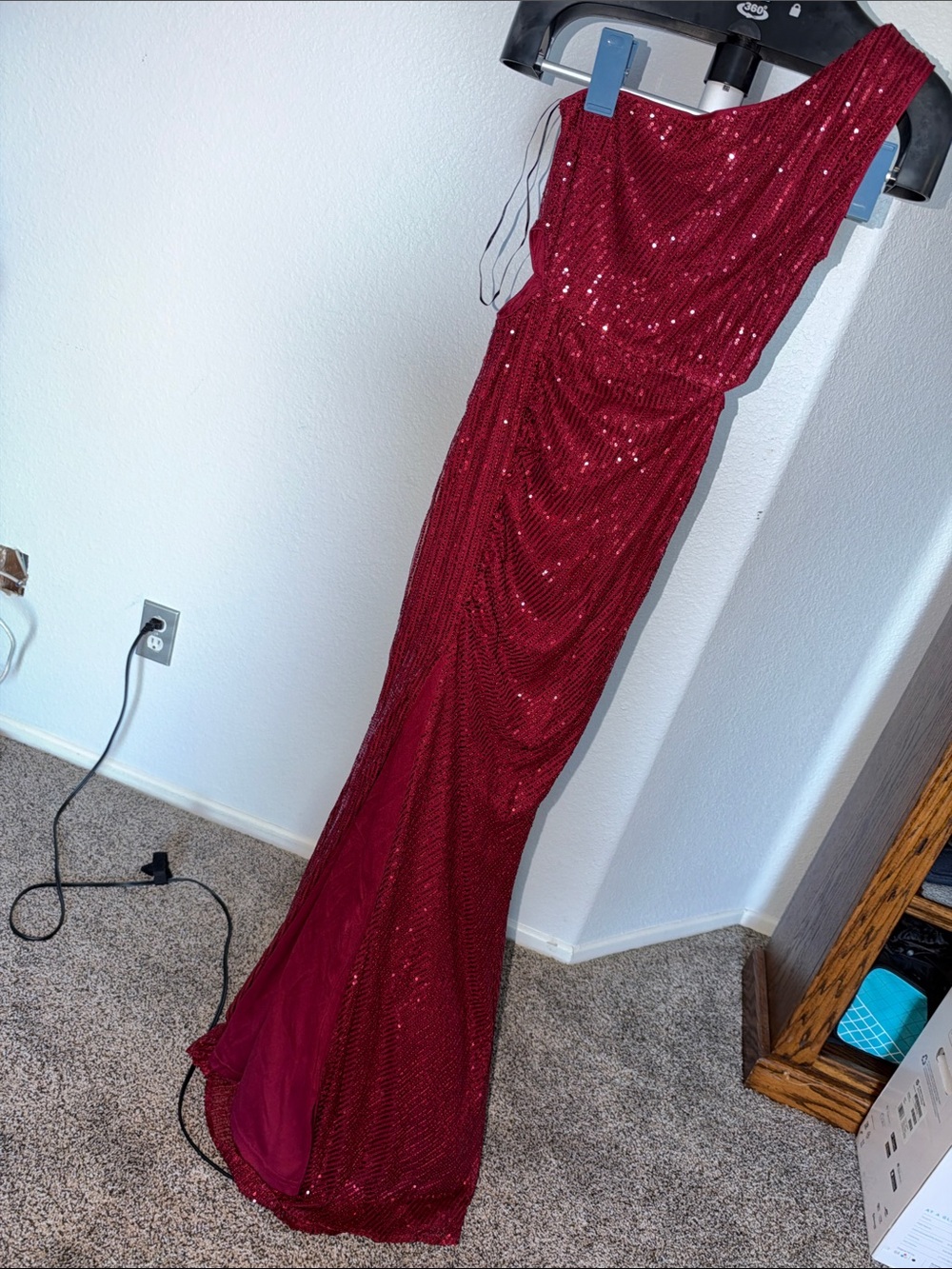 Red Sequined Mermaid Dress with Draped Silhouette